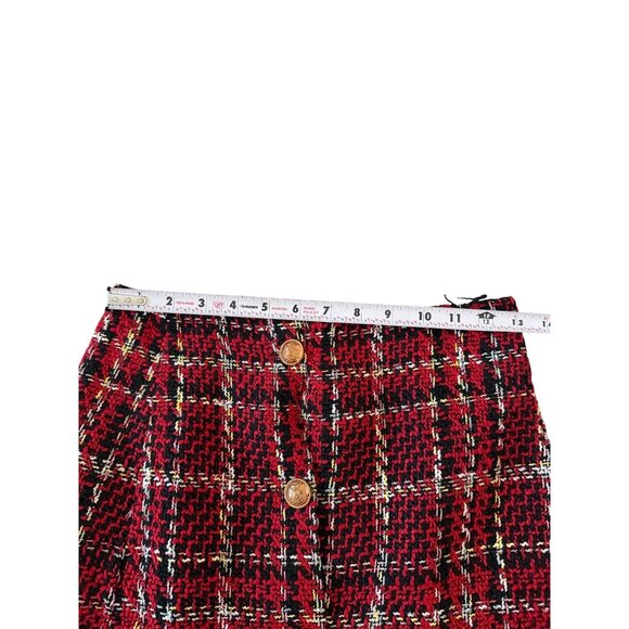 GOODNIGHT MACAROON Red Black Gold Boucle Skirt Size XS - Picture 3 of 6